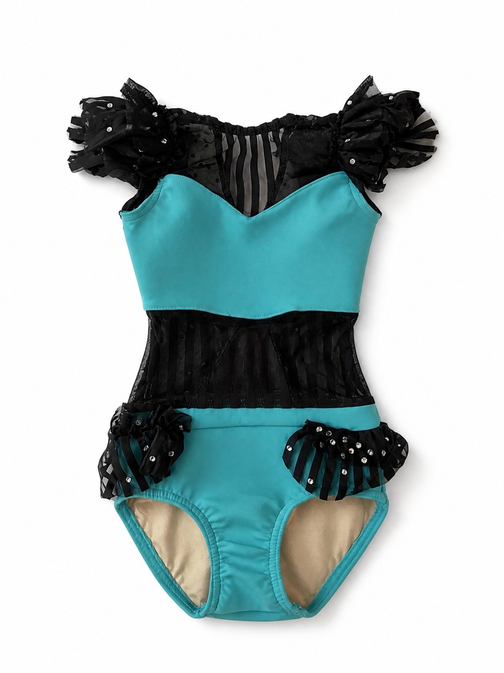 Turquoise and Black Dance Costume Leotard for Kids Youth Medium